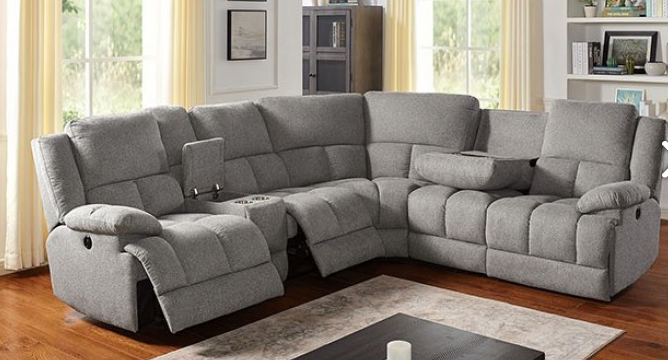 Powered Gray Fabric Sectional Recliner