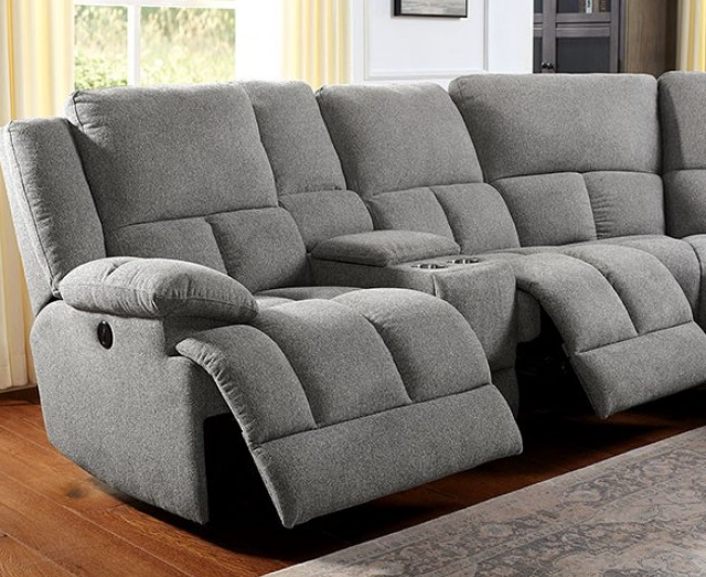 Powered Gray Fabric Sectional Recliner