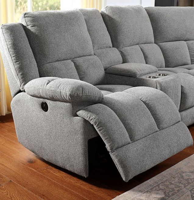 Powered Gray Fabric Sectional Recliner