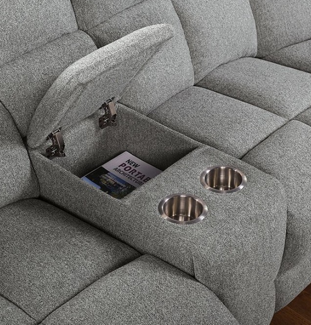 Powered Gray Fabric Sectional Recliner