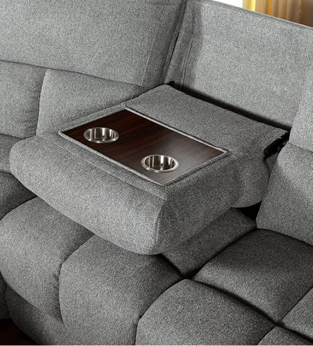 Powered Gray Fabric Sectional Recliner