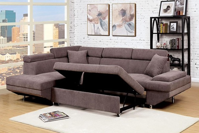 Brown Contemporary Sectional with Pull Out