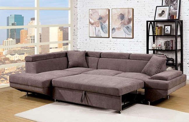 Brown Contemporary Sectional with Pull Out