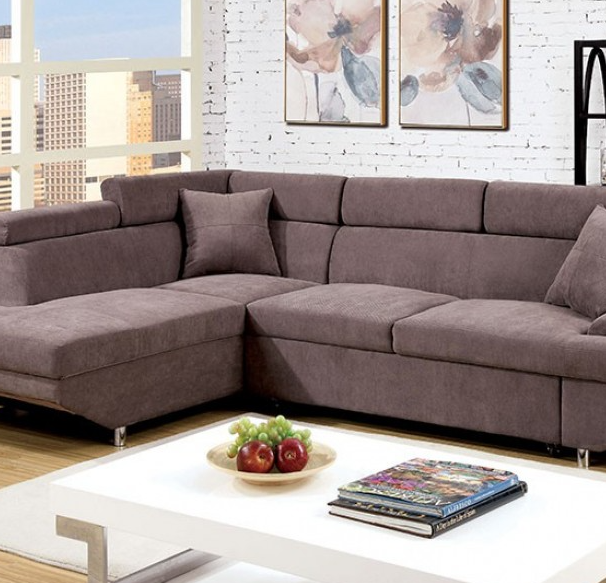 Brown Contemporary Sectional with Pull Out