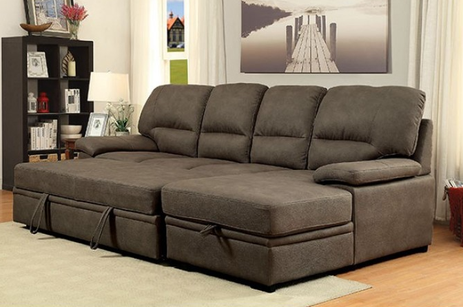 Brown Faux Nubuck Sectional with Pull Out