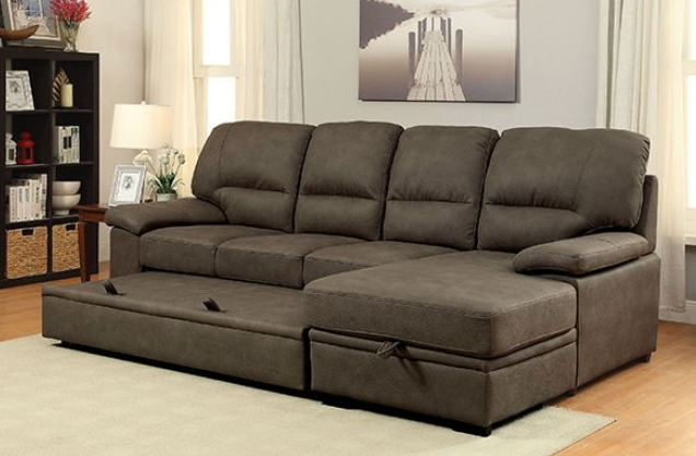 Brown Faux Nubuck Sectional with Pull Out