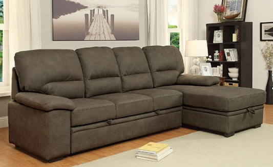 Brown Faux Nubuck Sectional with Pull Out