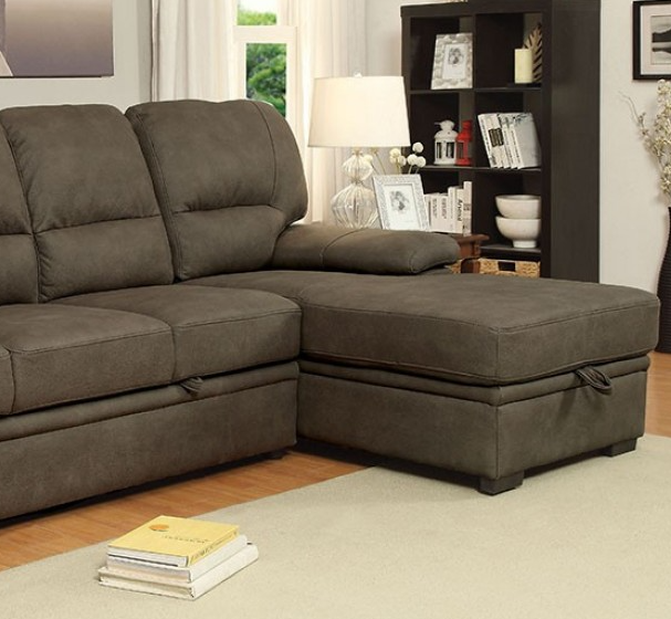 Brown Faux Nubuck Sectional with Pull Out