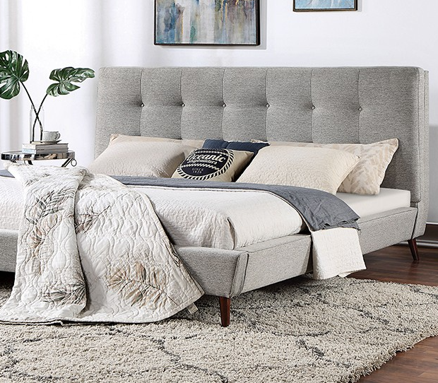 Mid-Century Modern Gray Platform Bedframe