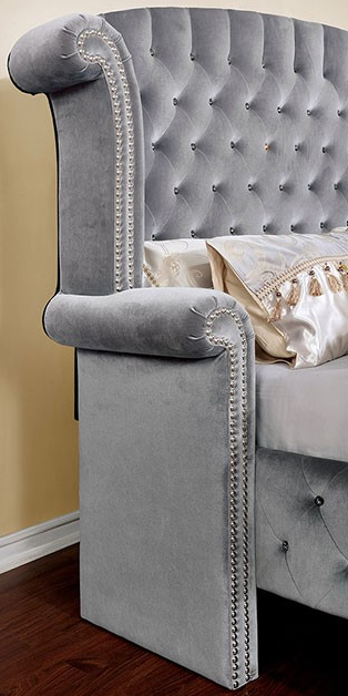 Velvet Gray Tufted Bedframe with WingBack