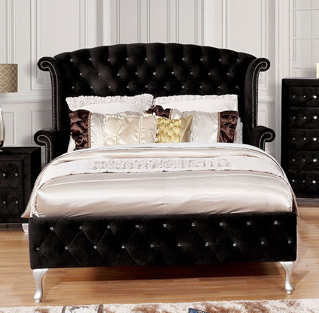 Velvet Gray Tufted Bedframe with WingBack