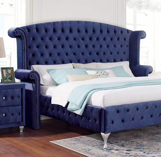 Velvet Gray Tufted Bedframe with WingBack