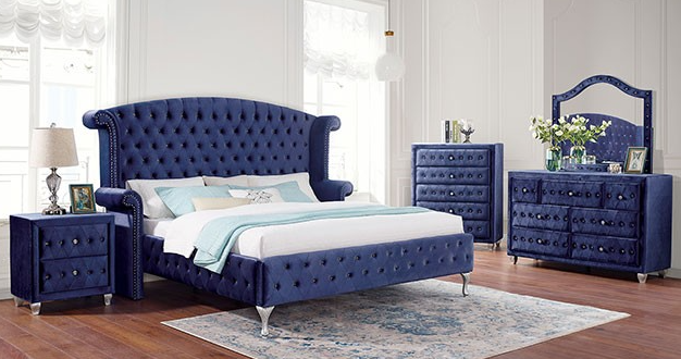 Velvet Gray Tufted Bedframe with WingBack