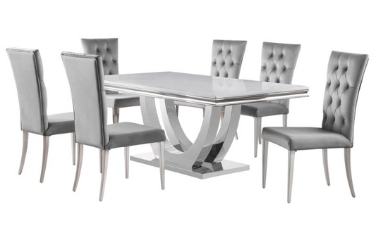 Rectangular Marble Dining Table with 6 Chairs