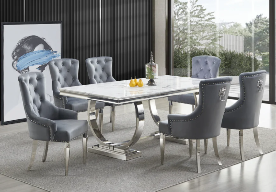 Rectangular Dining Table with 6 Chairs Set