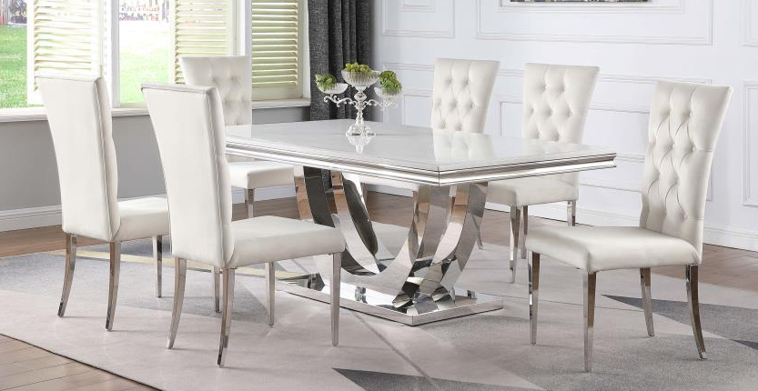 Rectangular Marble Dining Table with 6 Chairs