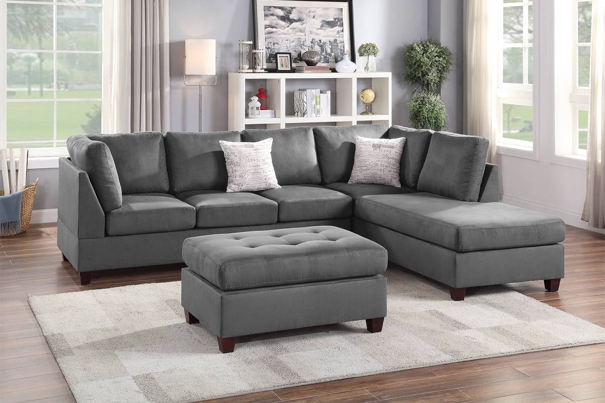 Microfiber 3-Piece Sectional Set W/ Ottoman