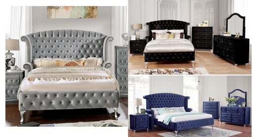 Velvet Gray Tufted Bedframe with WingBack