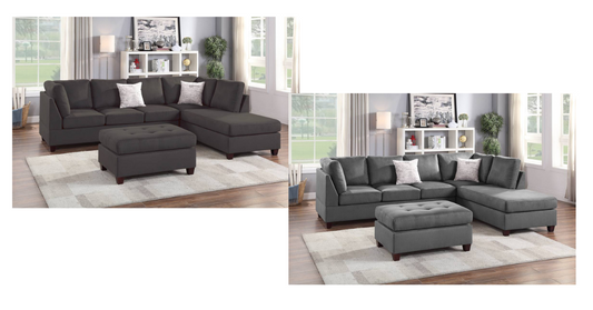 Microfiber 3-Piece Sectional Set W/ Ottoman