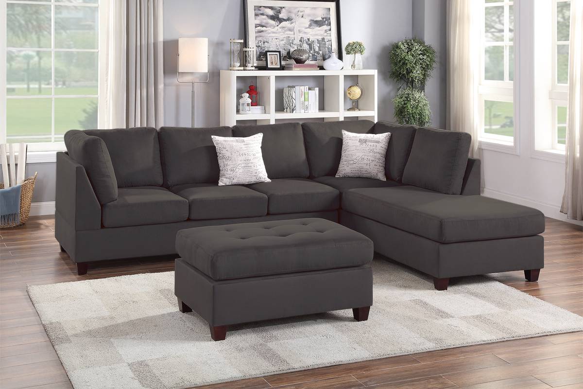 Microfiber 3-Piece Sectional Set W/ Ottoman