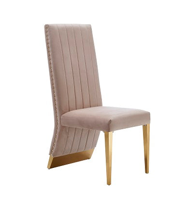 Modrest Keisha - Modern Beige Velvet and Gold Dining Chair Set of 2