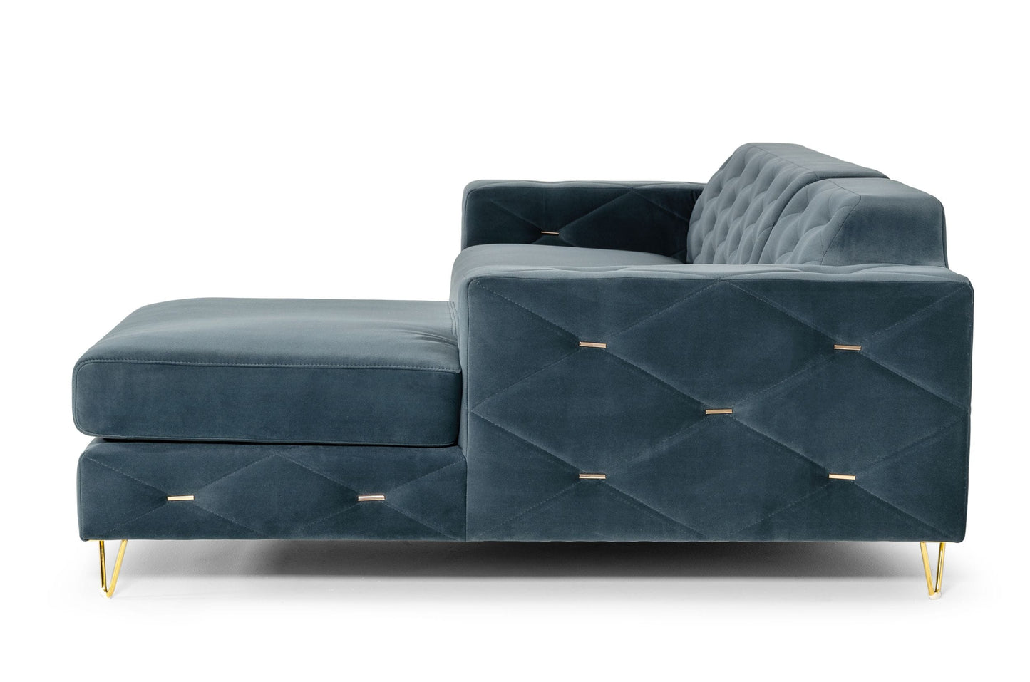 Divani Casa Chesterfield - Blue Velvet Right Facing Sectional Sofa