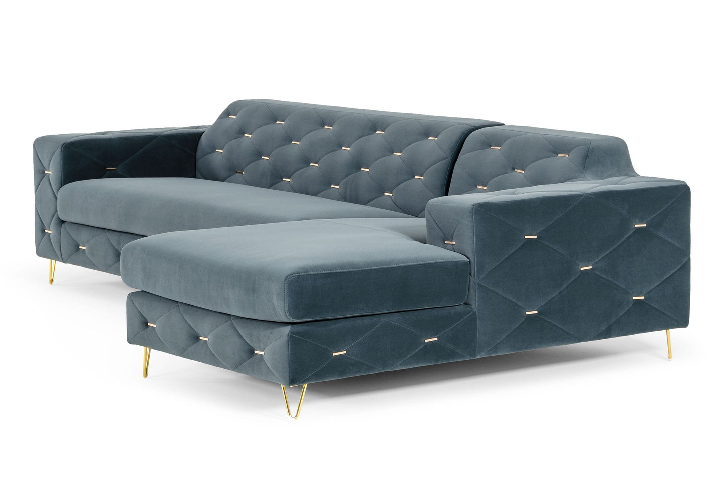 Divani Casa Chesterfield - Blue Velvet Right Facing Sectional Sofa