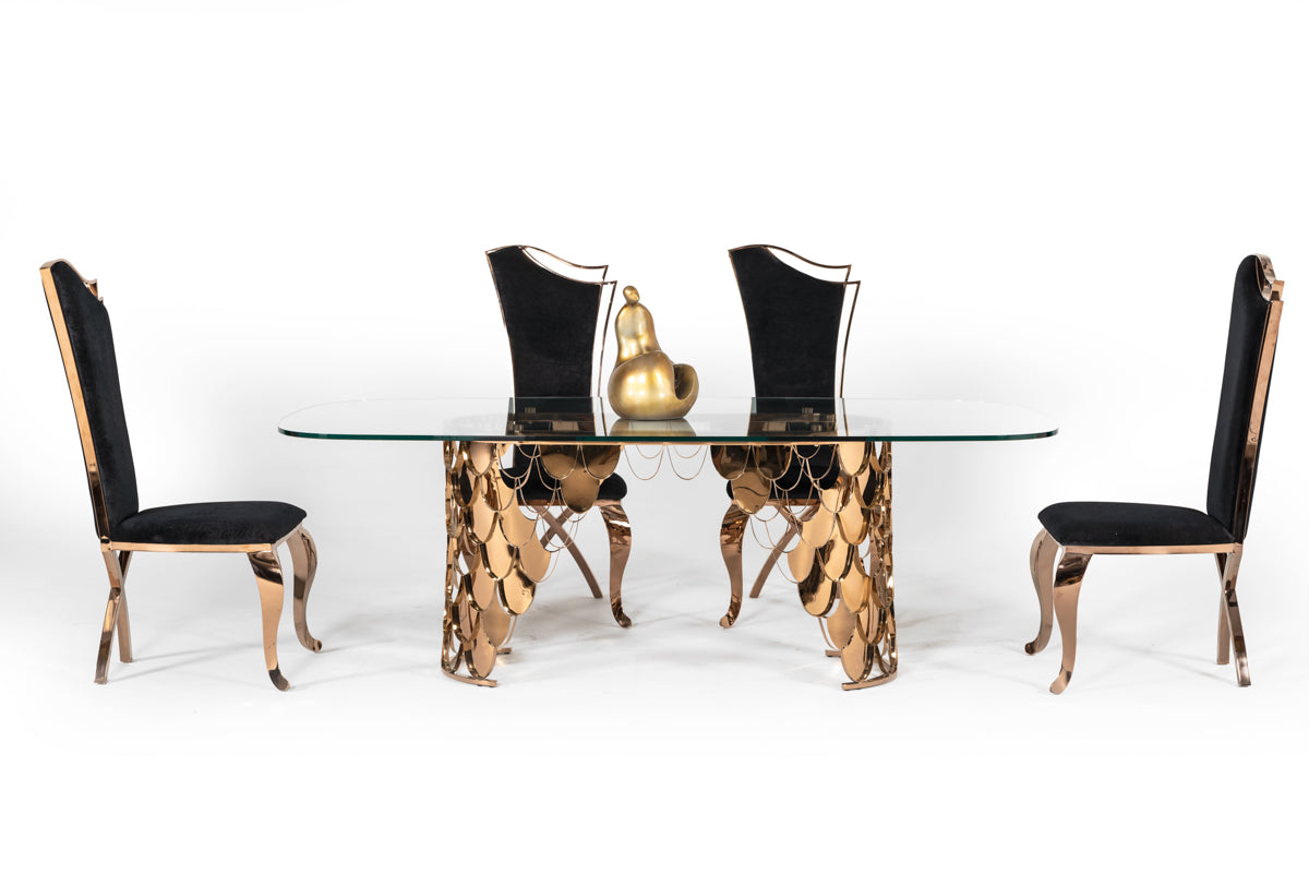 Modrest Javier Modern Glass & Rosegold Dining Table