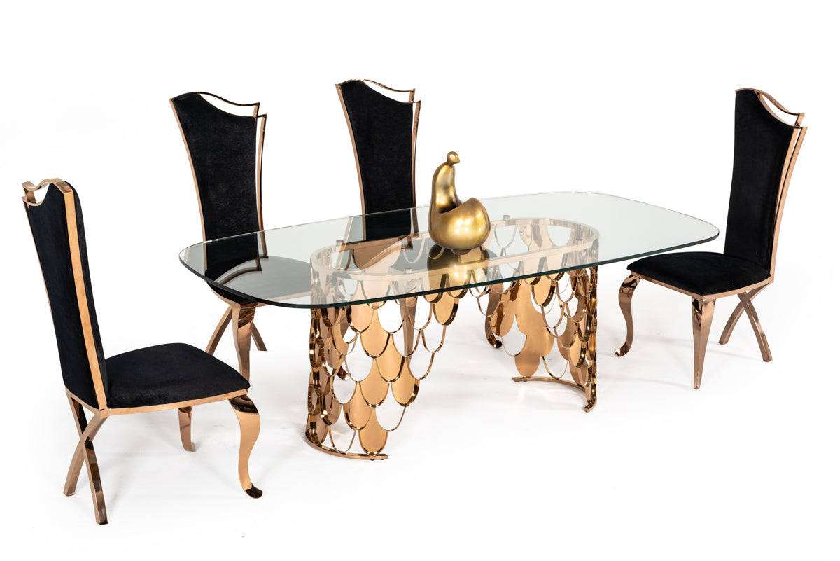 Modrest Javier Modern Glass & Rosegold Dining Table