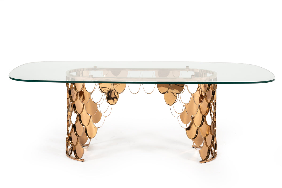 Modrest Javier Modern Glass & Rosegold Dining Table