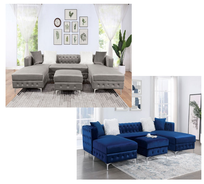 Modern Navy Flannelette Sectional