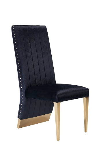 Modrest Keisha - Modern Black Velvet and Gold Dining Chair Set of 2