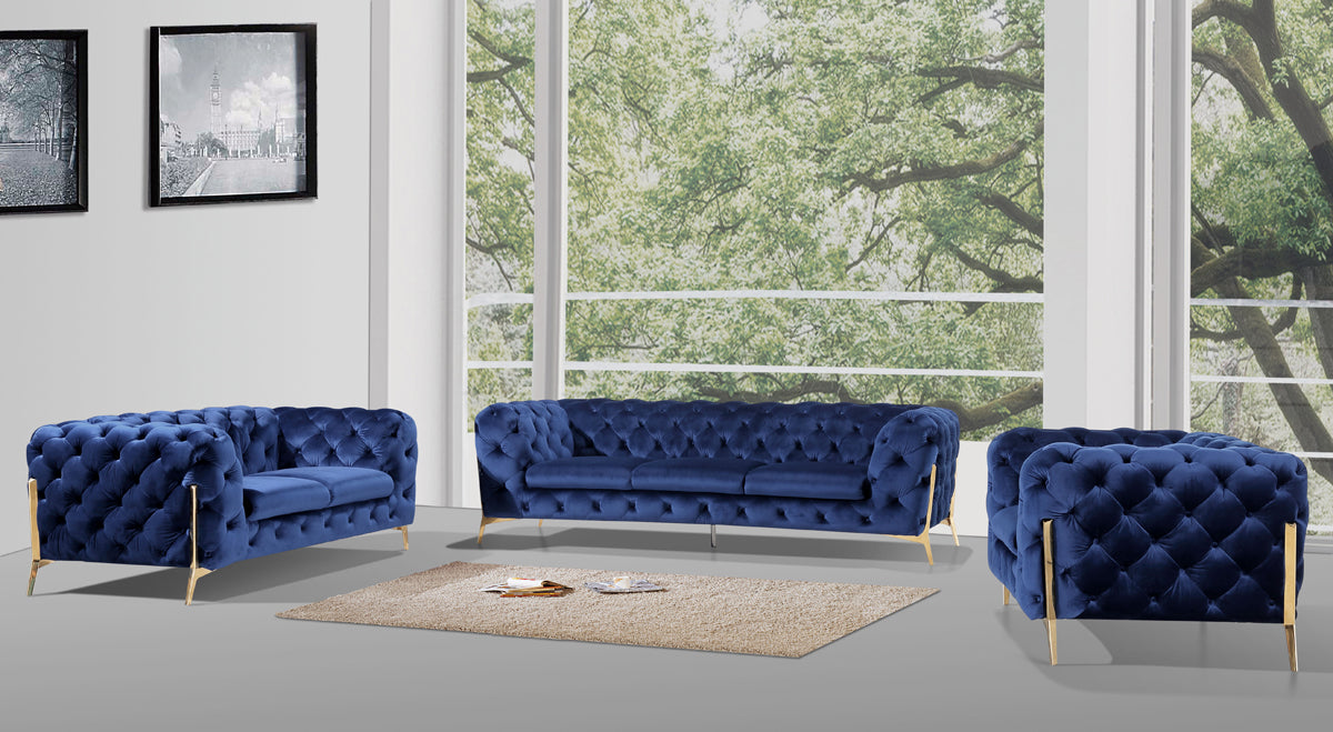 Divani Casa Sheila Modern Dark Blue Fabric Sofa Set
