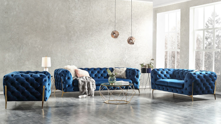 Divani Casa Sheila Modern Dark Blue Fabric Sofa Set