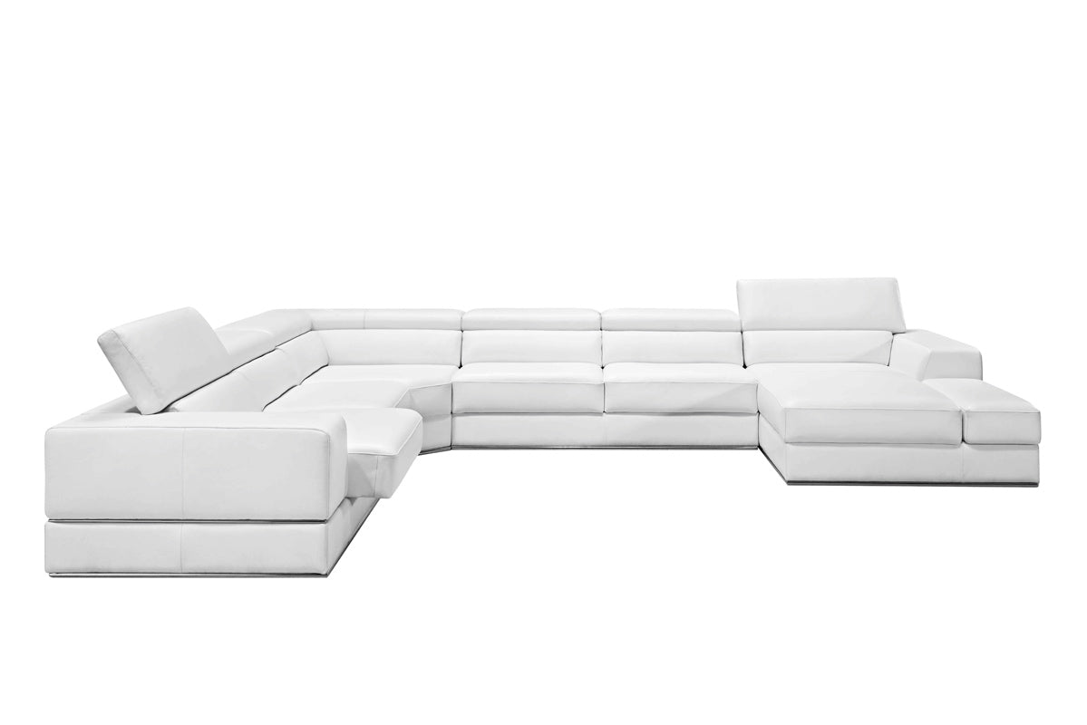 Divani Casa Pella - Modern White Italian Leather U Shaped Sectional Sofa