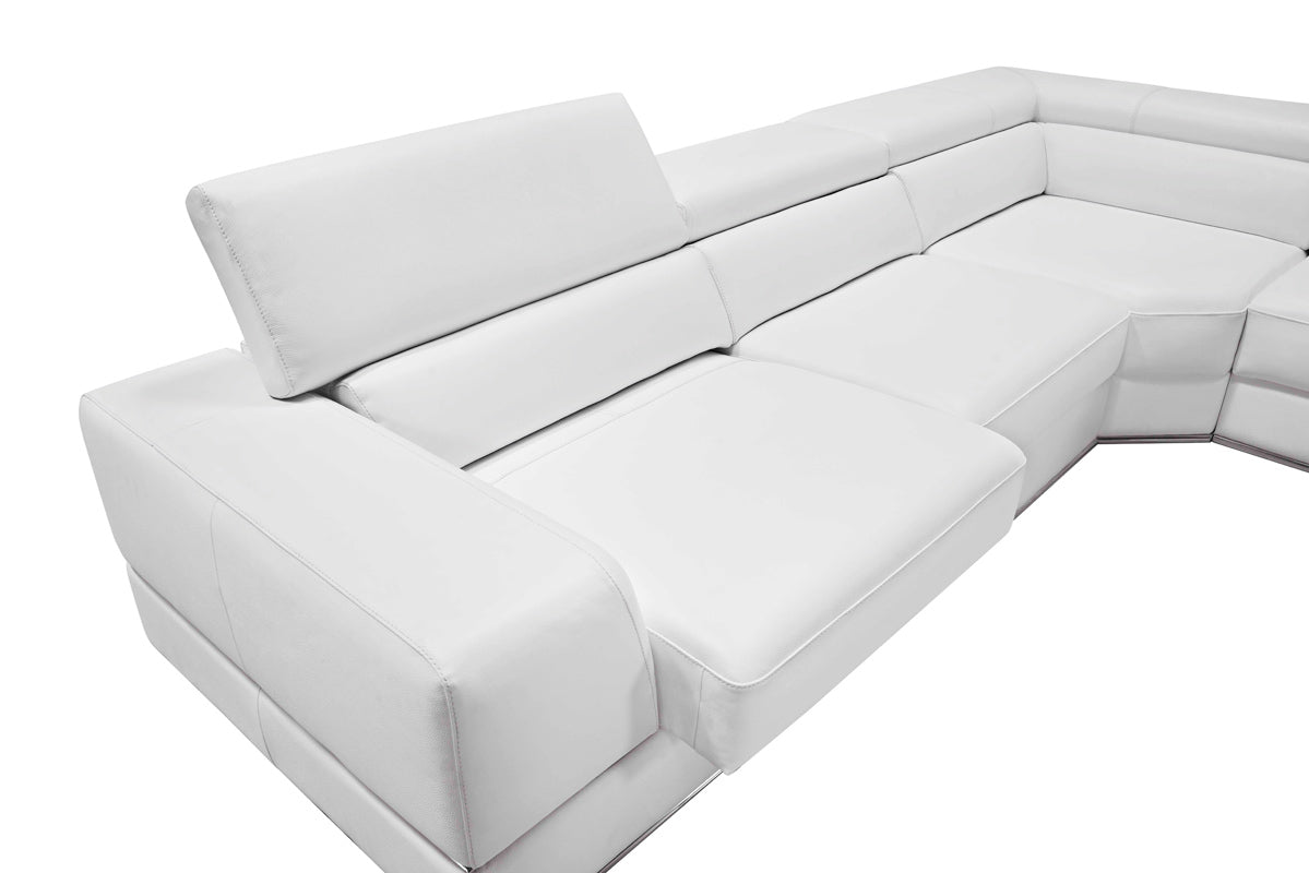 Divani Casa Pella - Modern White Italian Leather U Shaped Sectional Sofa