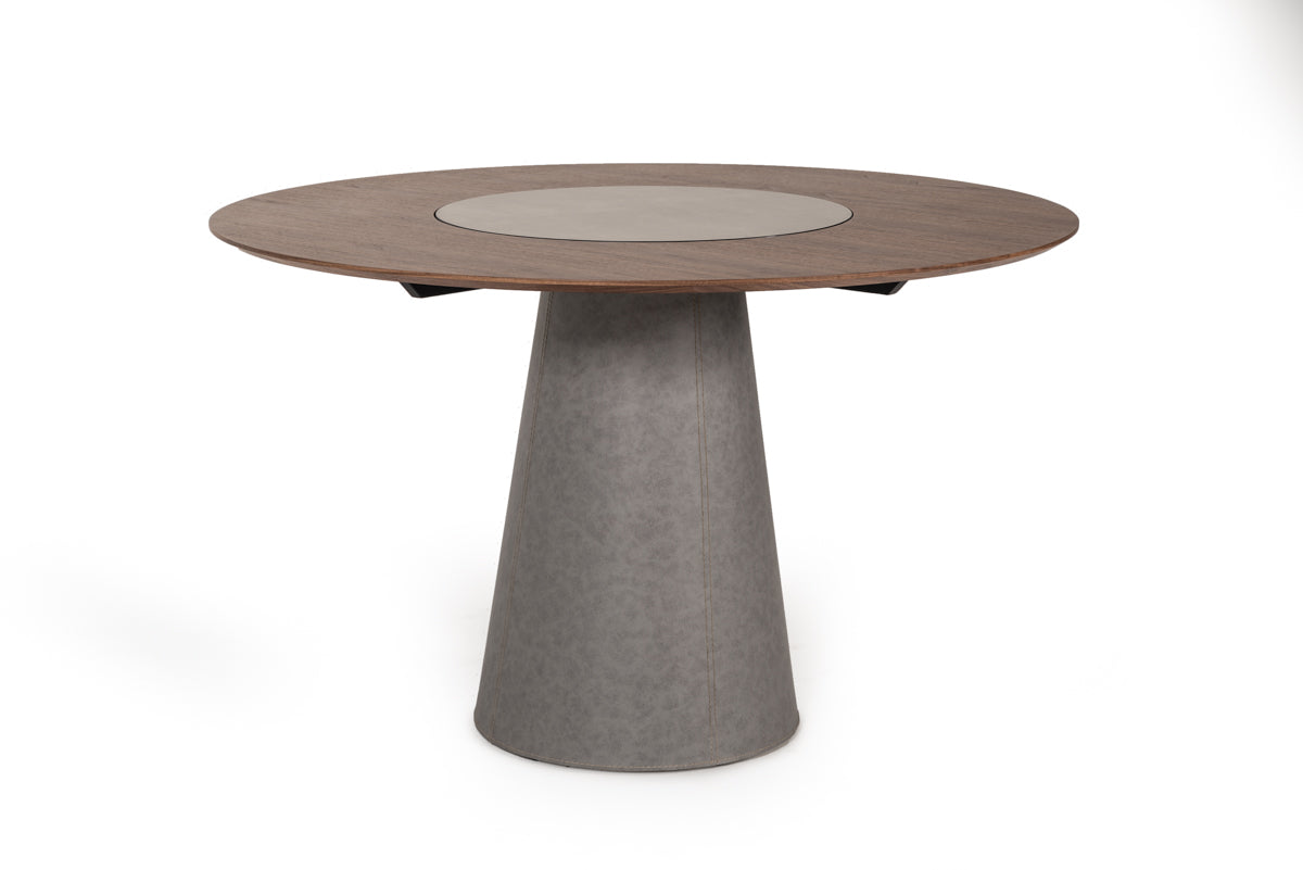 Modrest Alanna Modern Round Walnut Dining Table w/ Lazy Susan