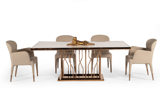 Modrest Marston Modern White Marble & Rosegold Dining Table