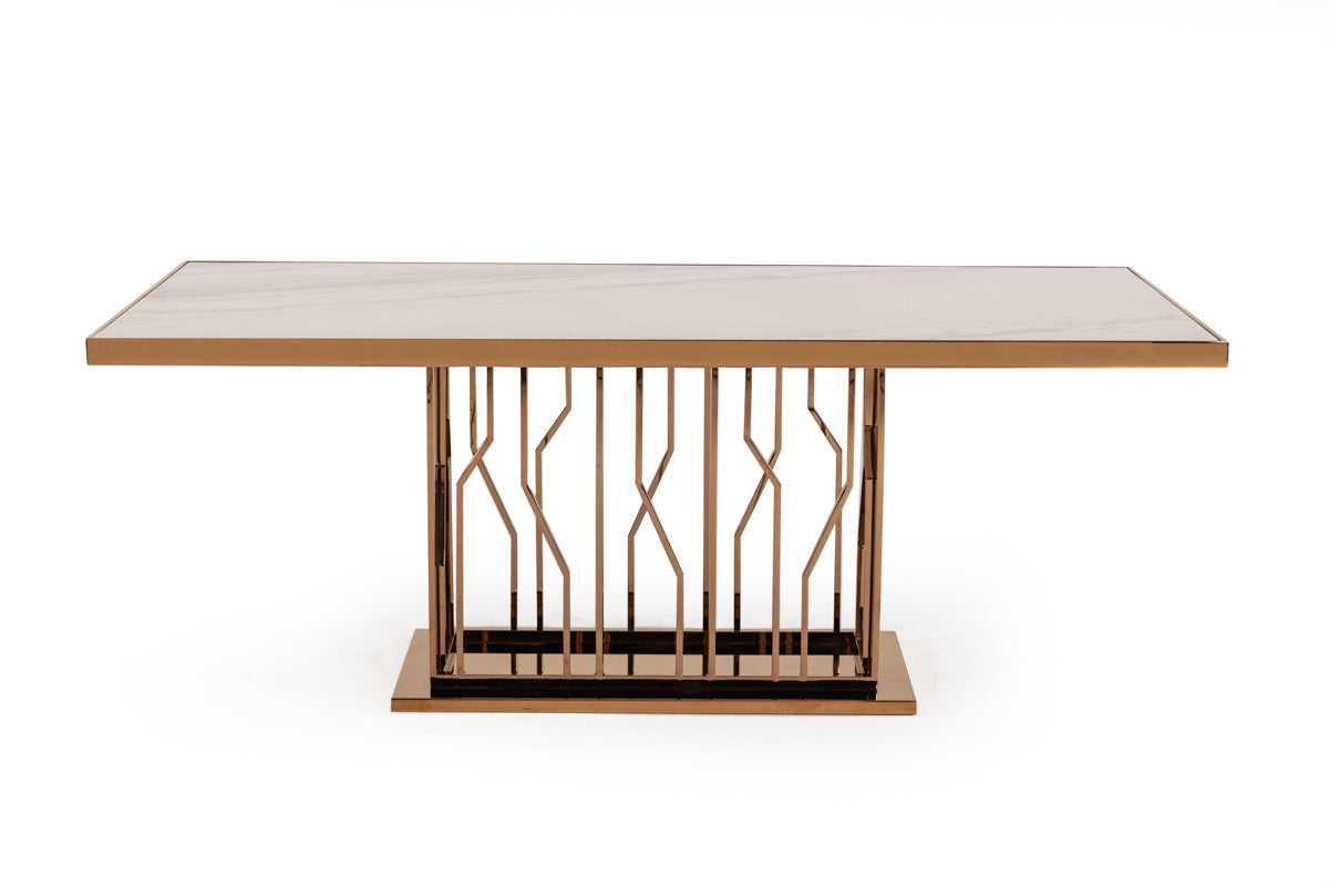 Modrest Marston Modern White Marble & Rosegold Dining Table