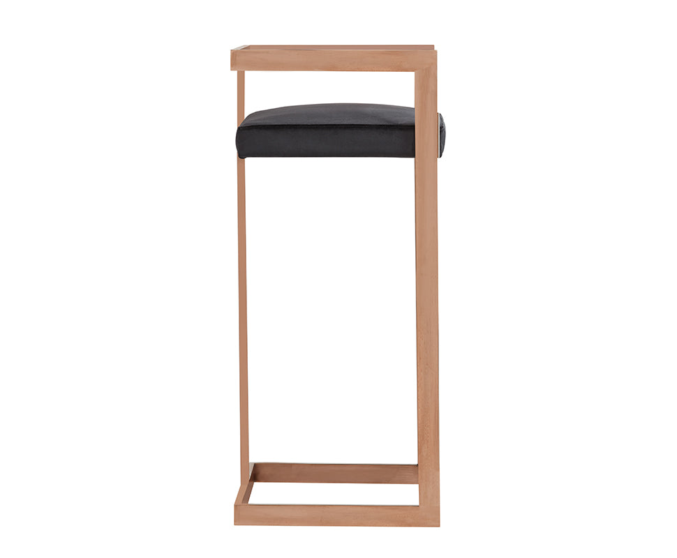 Modrest Halifax Modern Black Velvet & Rosegold Bar Stool