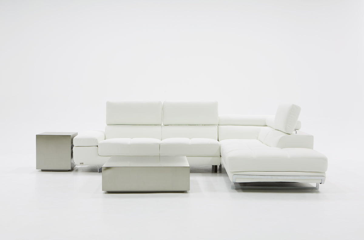 Divani Casa Myst Mini - Modern White Eco-Leather Right Facing Sectional Sofa