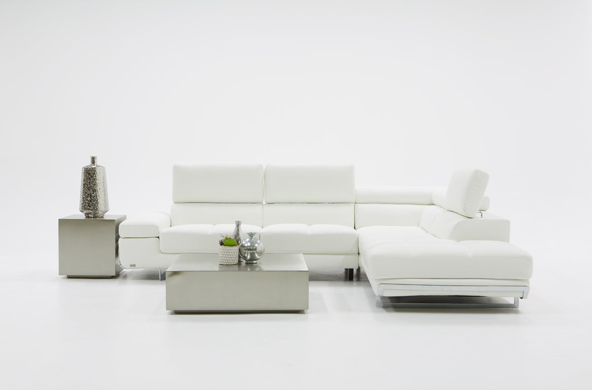 Divani Casa Myst Mini - Modern White Eco-Leather Right Facing Sectional Sofa