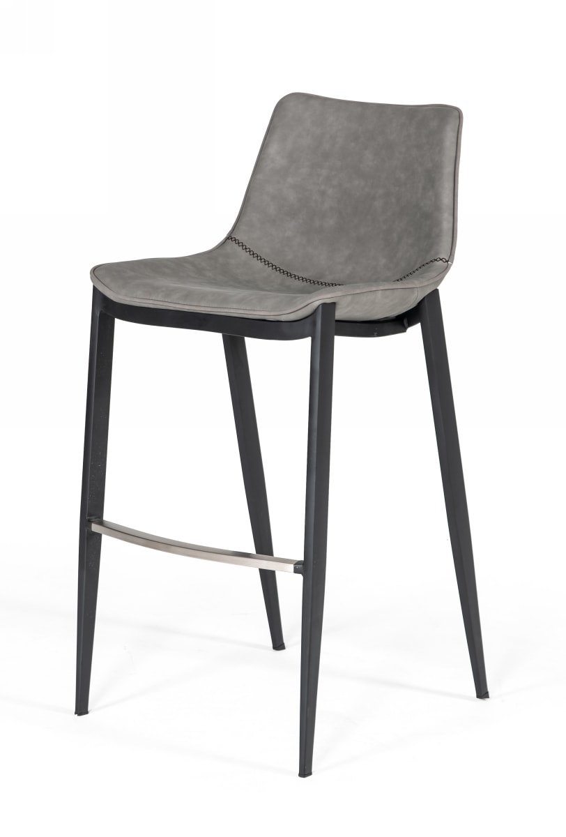 Modrest Jane - Modern Grey Eco-Leather Bar Stool (Set of 2)