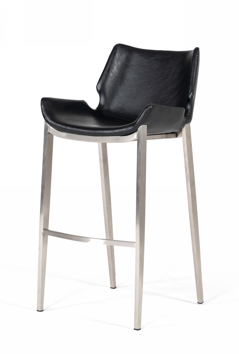 Modrest Dave - Modern Black Eco-Leather Bar Stool (Set of 2)