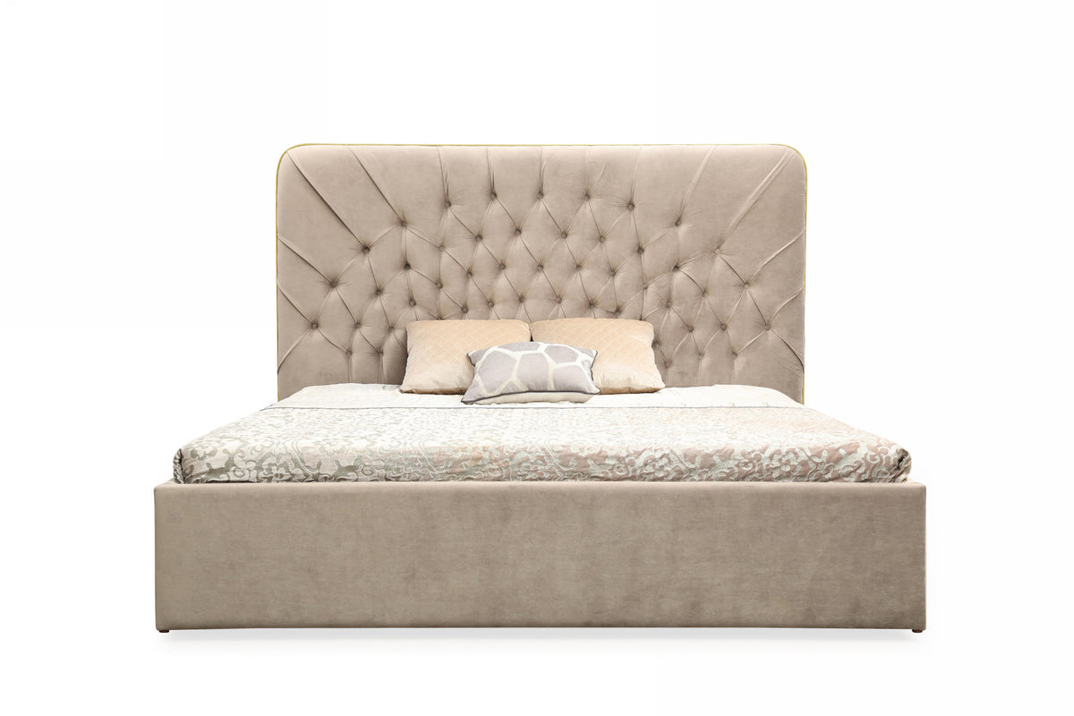Modrest Moontide - Glam Beige Velvet and Brushed Brass Bed