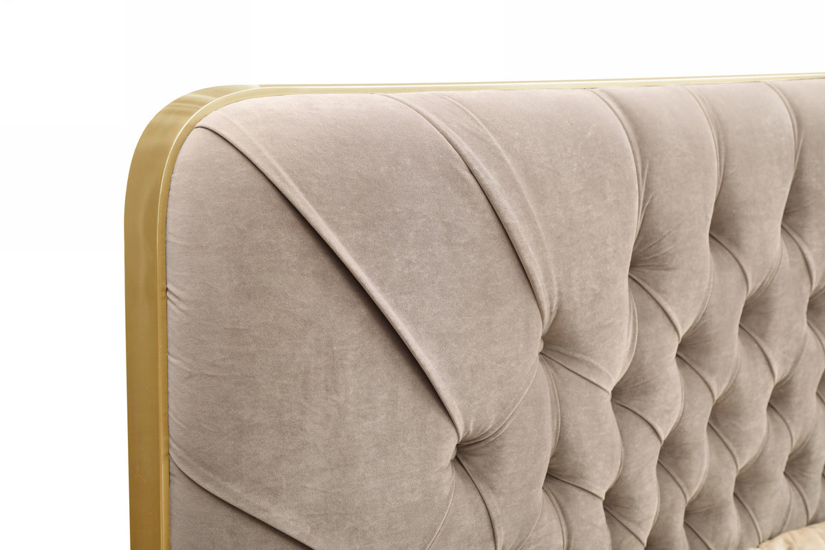Modrest Moontide - Glam Beige Velvet and Brushed Brass Bed