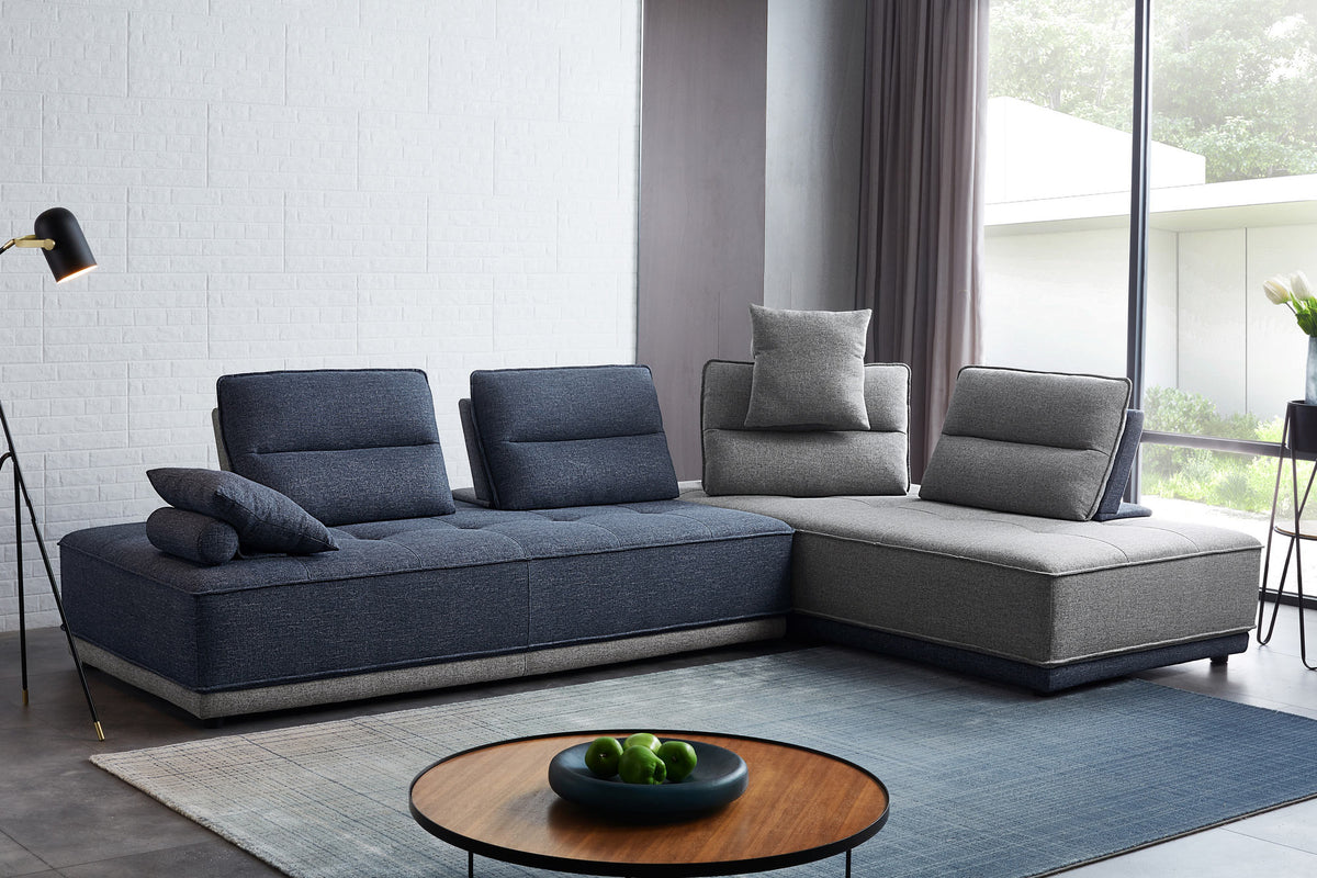 Divani Casa Glendale - Modern Blue + Grey Fabric Modular Sectional Sofa