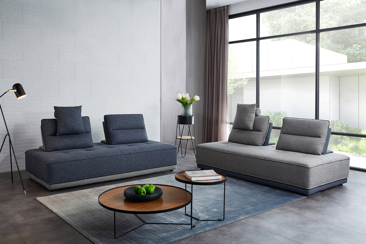 Divani Casa Glendale - Modern Blue + Grey Fabric Modular Sectional Sofa