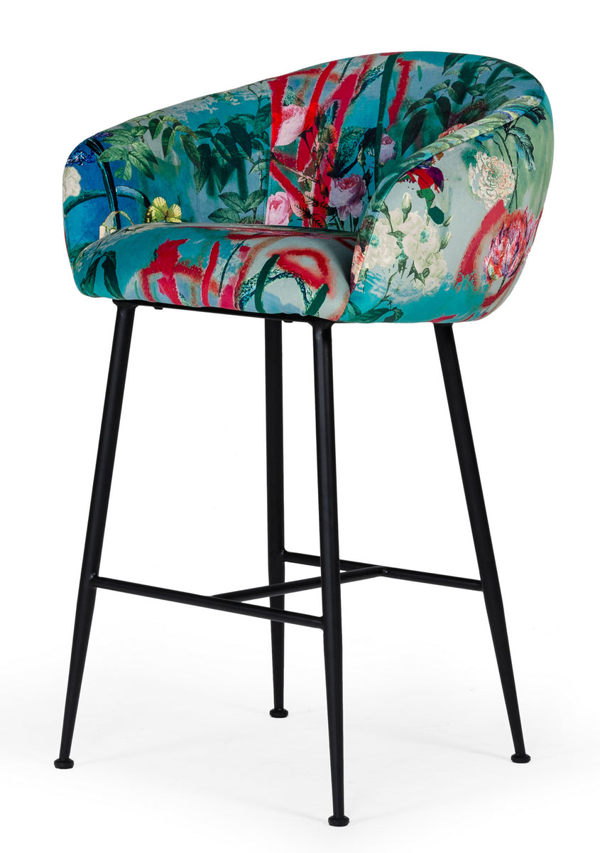 Modrest Roxann - Contemporary Floral Velvet Bar Stool