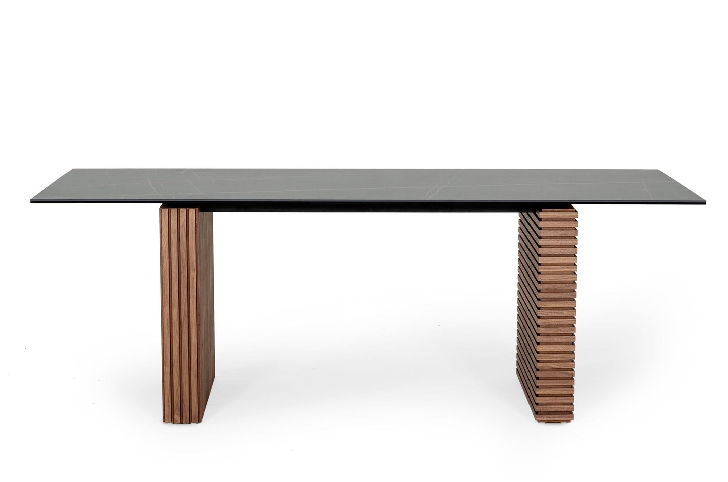 Modrest Maggie - Modern Walnut and Black Ceramic Top Dining Table